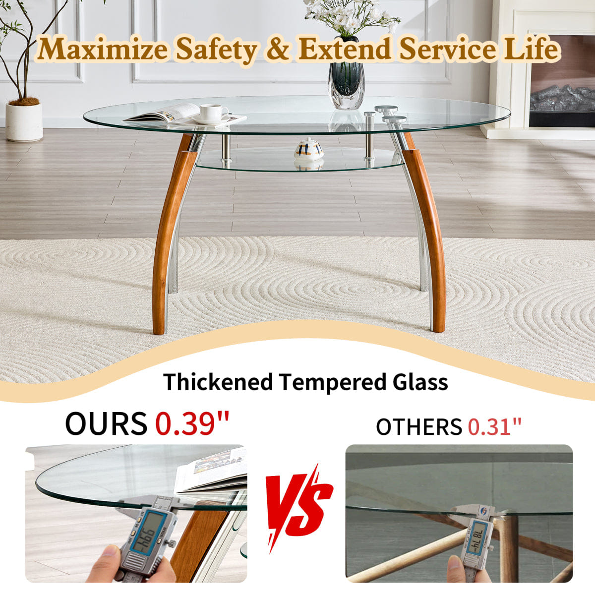 WOOD Streamdale Modern 2 - Tier Glass Coffee Table with Wood Legs
