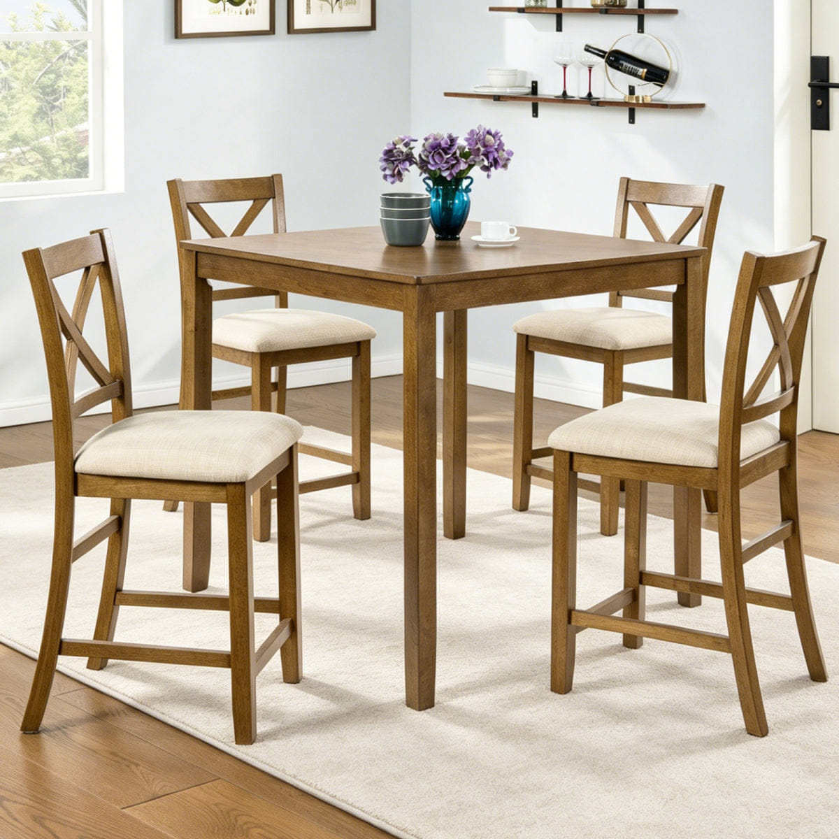 Back Streamdale Oak 5 - Piece Counter Height Dining Set with X - Back Chairs