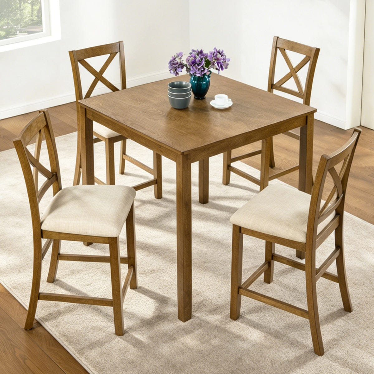 Back Streamdale Oak 5 - Piece Counter Height Dining Set with X - Back Chairs