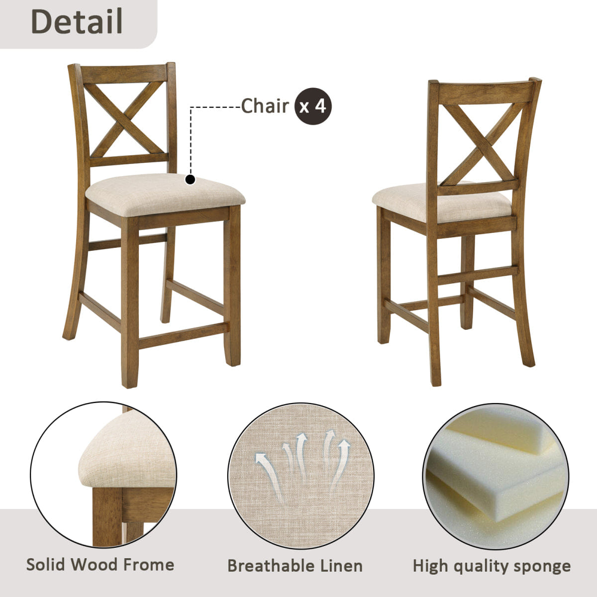 Back Streamdale Oak 5 - Piece Counter Height Dining Set with X - Back Chairs
