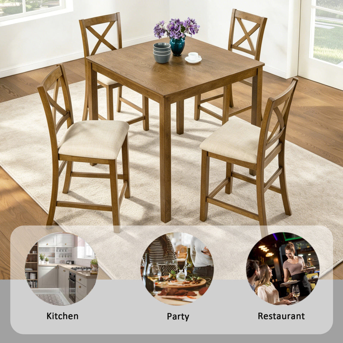 Back Streamdale Oak 5 - Piece Counter Height Dining Set with X - Back Chairs
