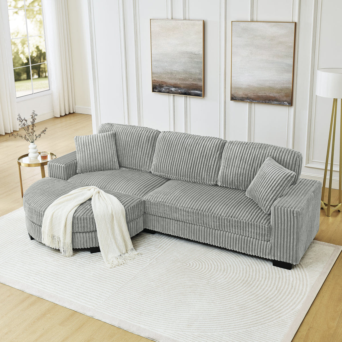 Corduroy Streamdale Corduroy Tufted L - Shaped Modular Sleeper Sectional Sofa with Movable Ottoman, Gray