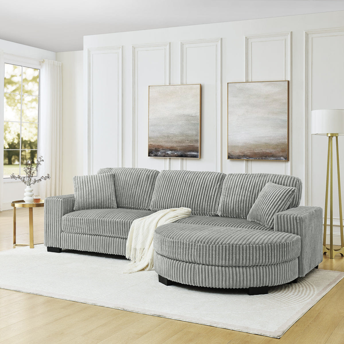 Corduroy Streamdale Corduroy Tufted L - Shaped Modular Sleeper Sectional Sofa with Movable Ottoman, Gray