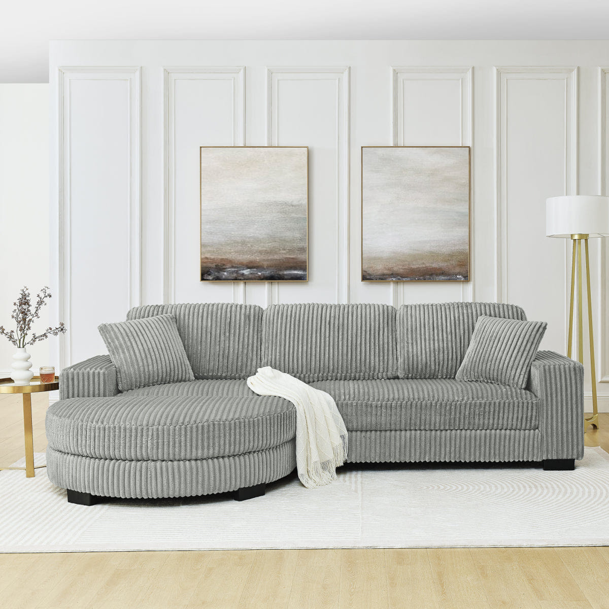 Corduroy Streamdale Corduroy Tufted L - Shaped Modular Sleeper Sectional Sofa with Movable Ottoman, Gray
