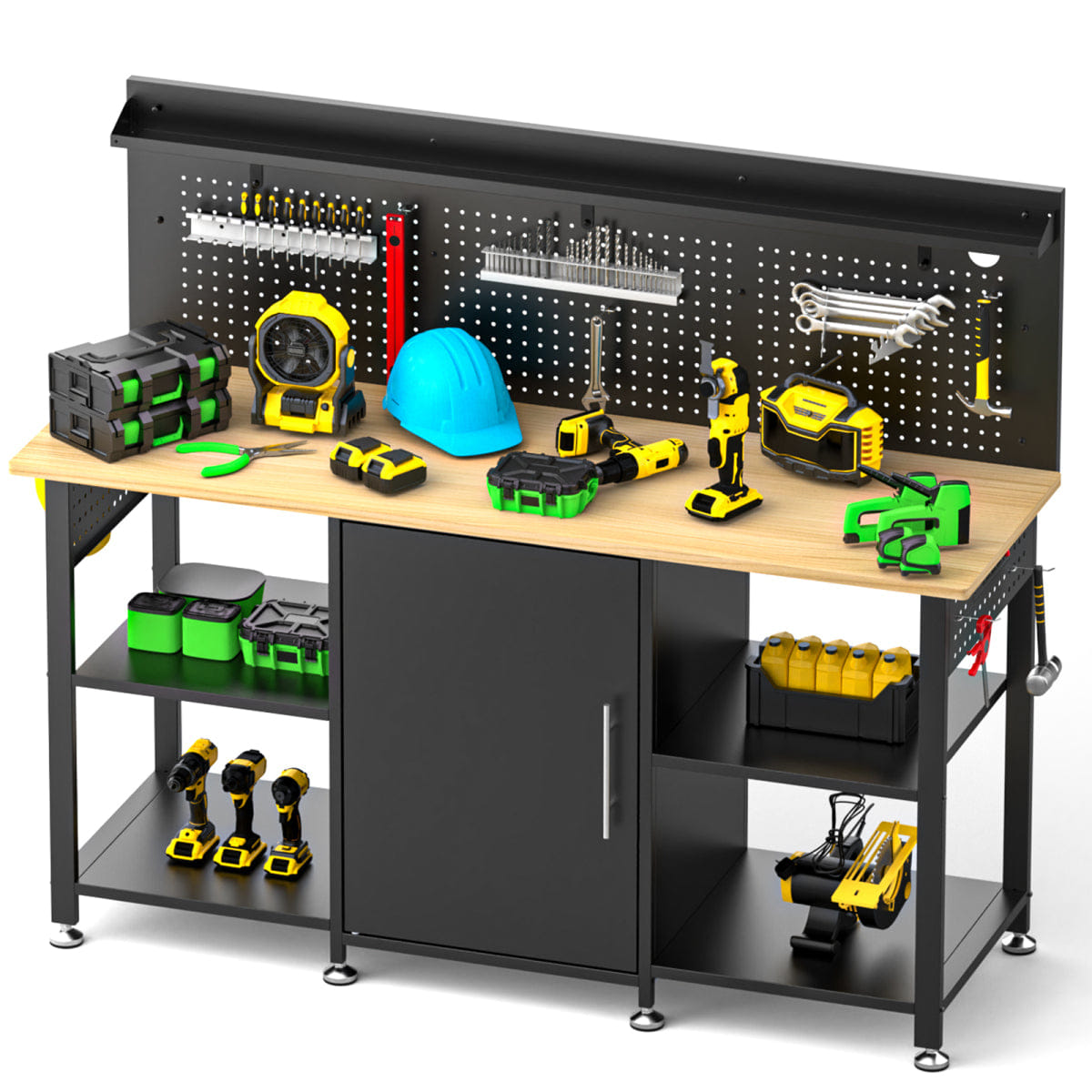 WOOD Streamdale 60" Heavy - Duty Workbench with Cabinet, Wood Top, Pegboard & Power Outlet