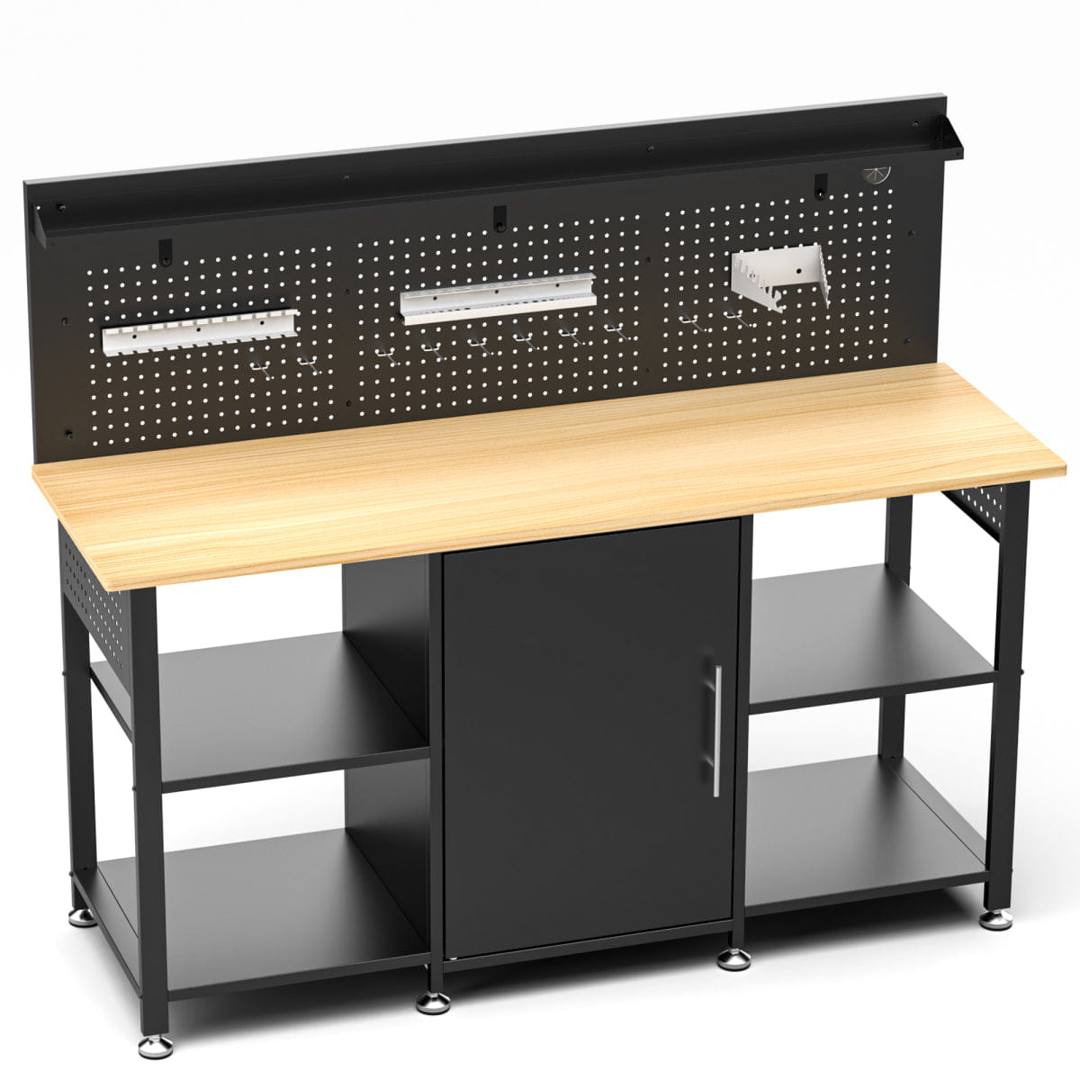 WOOD Streamdale 60" Heavy - Duty Workbench with Cabinet, Wood Top, Pegboard & Power Outlet