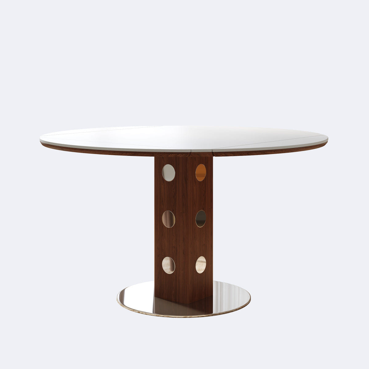 WHITE* Streamdale 47.2" Extendable Round Dining Table, White Sintered Stone & Walnut