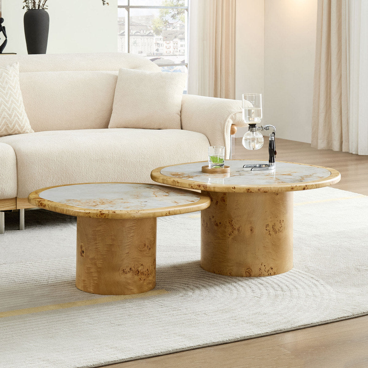 WOOD Streamdale Burl Wood Veneer & Sintered Stone Irregular Coffee Table Set (2 - Piece)