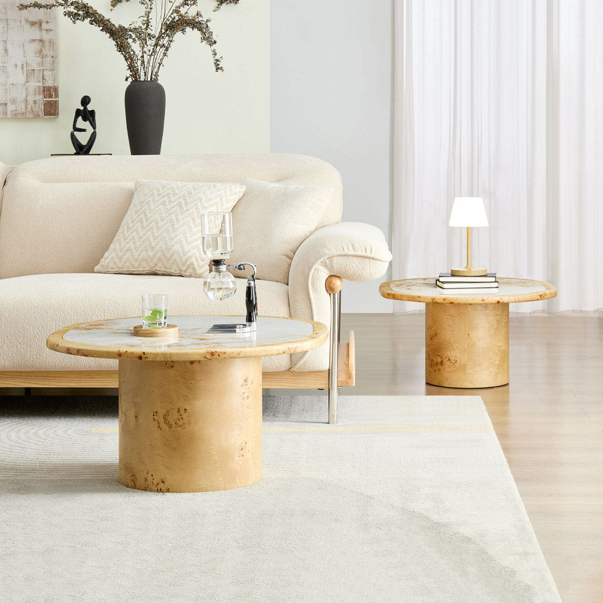 WOOD Streamdale Burl Wood Veneer & Sintered Stone Irregular Coffee Table Set (2 - Piece)