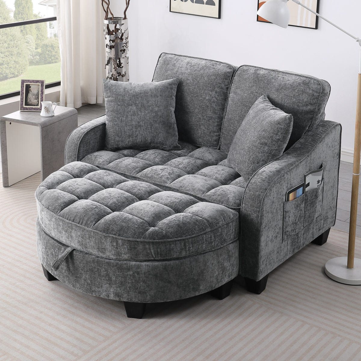 TWO Streamdale Grey Two - Seater Sofa Chaise with Storage Footrest & Pillows