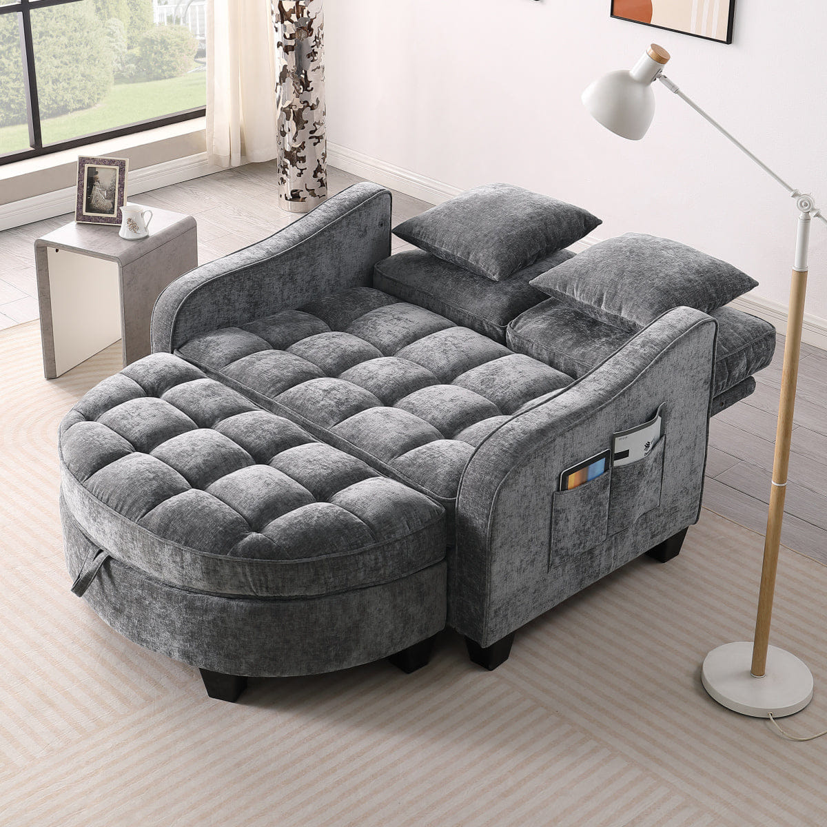 TWO Streamdale Grey Two - Seater Sofa Chaise with Storage Footrest & Pillows