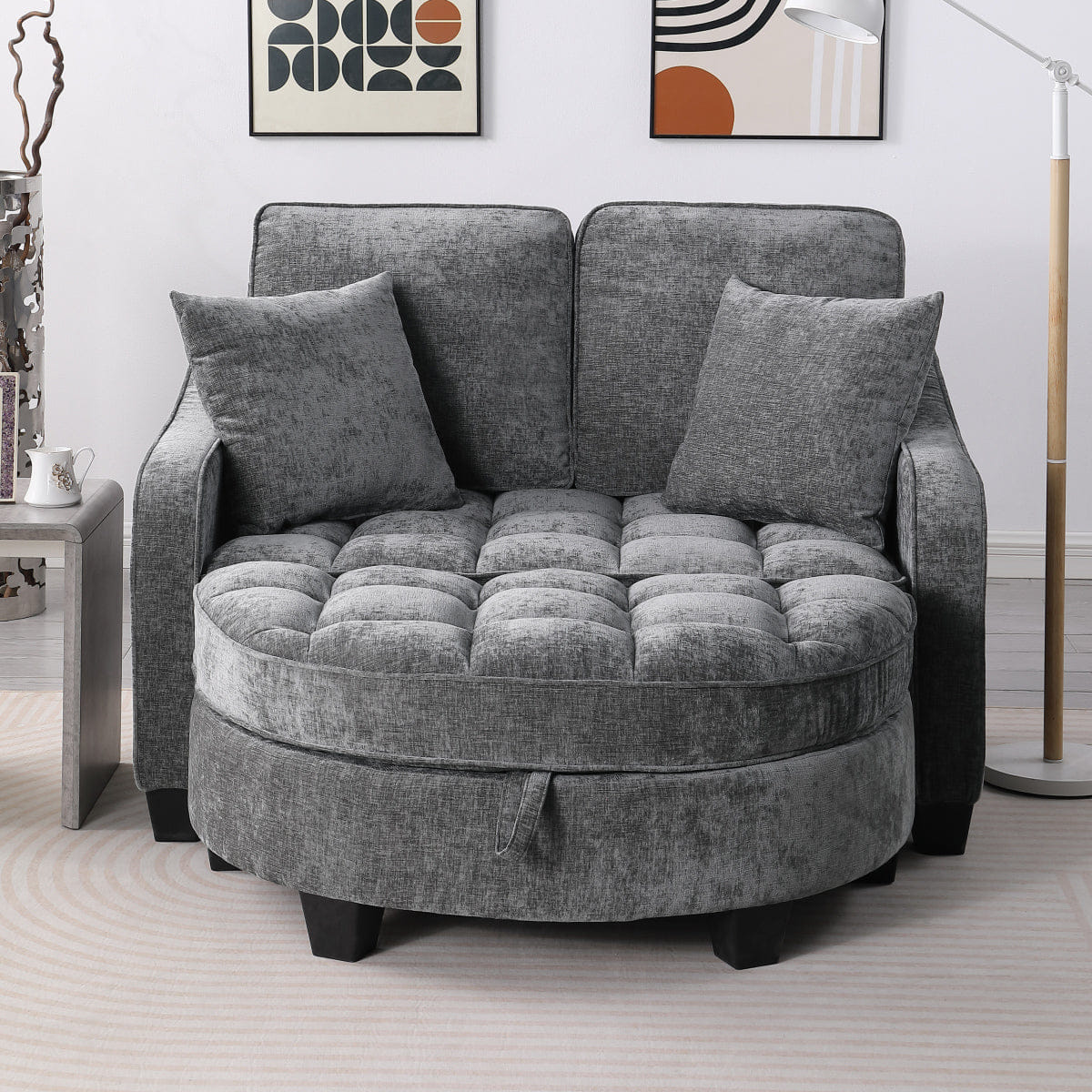 TWO Streamdale Grey Two - Seater Sofa Chaise with Storage Footrest & Pillows