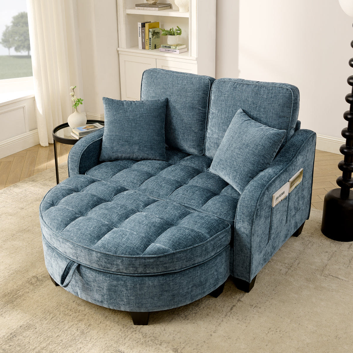 Blue Streamdale Blue 2 - Seater Sofa Chaise with Storage Footrest & Pillows