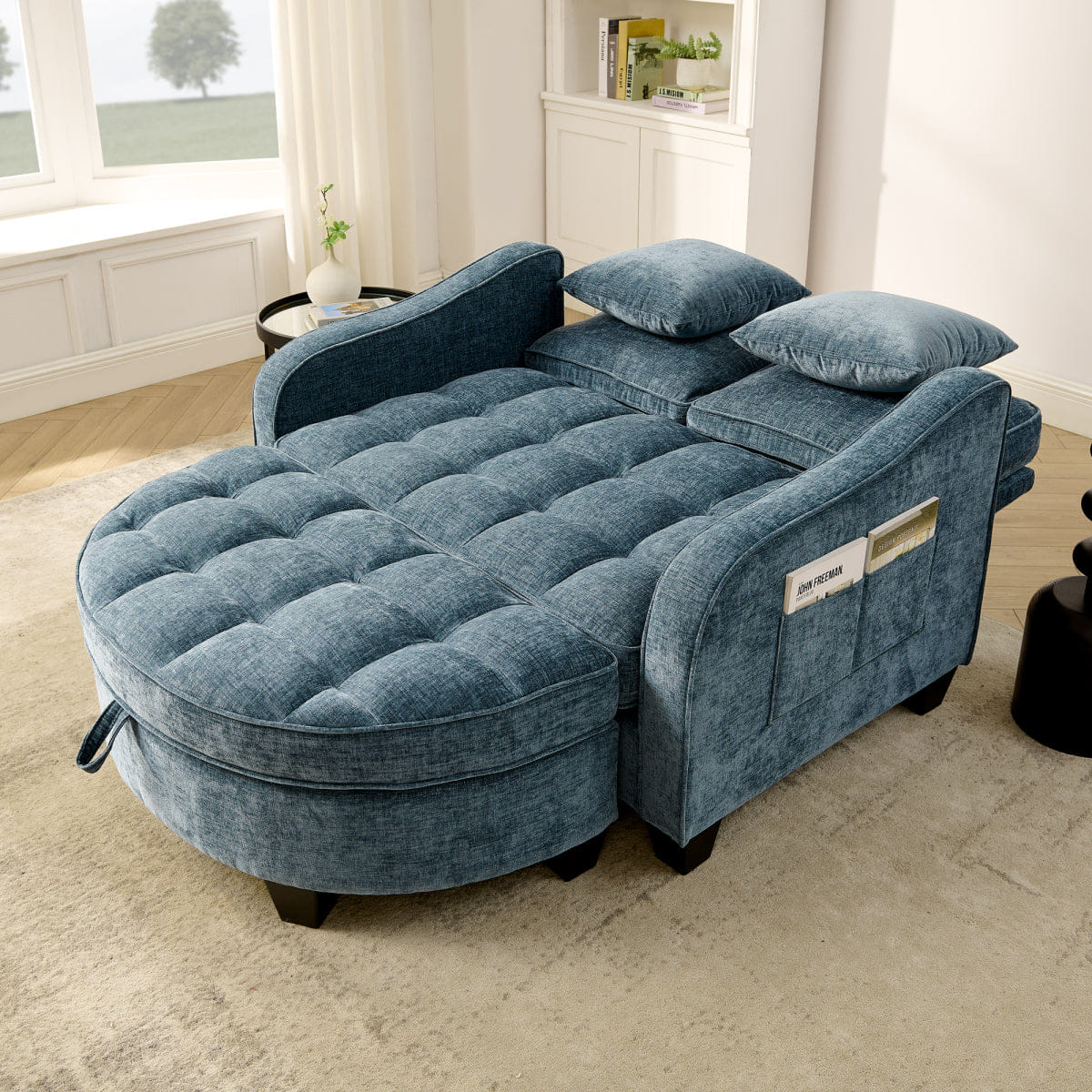 Blue Streamdale Blue 2 - Seater Sofa Chaise with Storage Footrest & Pillows