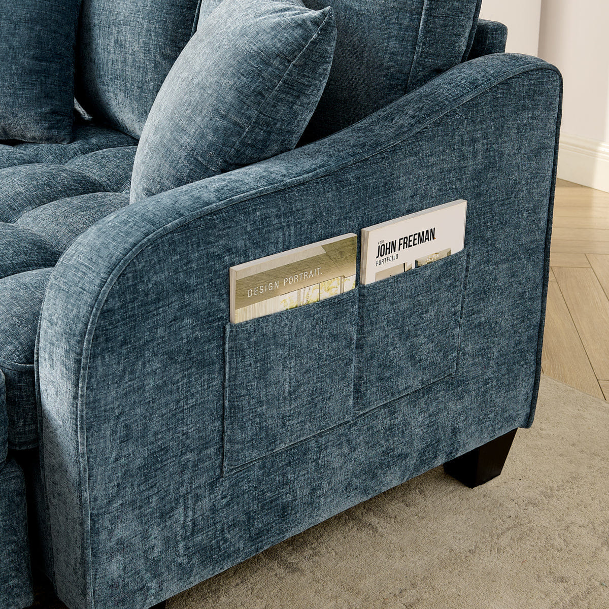 Blue Streamdale Blue 2 - Seater Sofa Chaise with Storage Footrest & Pillows