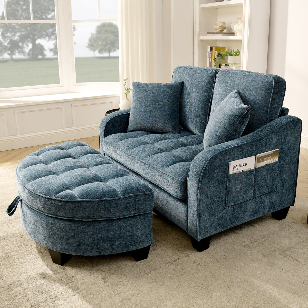 Blue Streamdale Blue 2 - Seater Sofa Chaise with Storage Footrest & Pillows