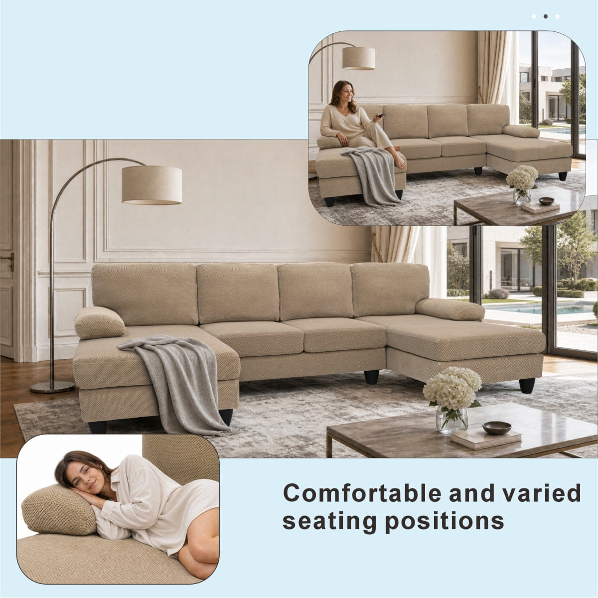 DUAL Streamdale Upholstery U - Shaped Sofa with Dual Chaises and Upholstered Armrests