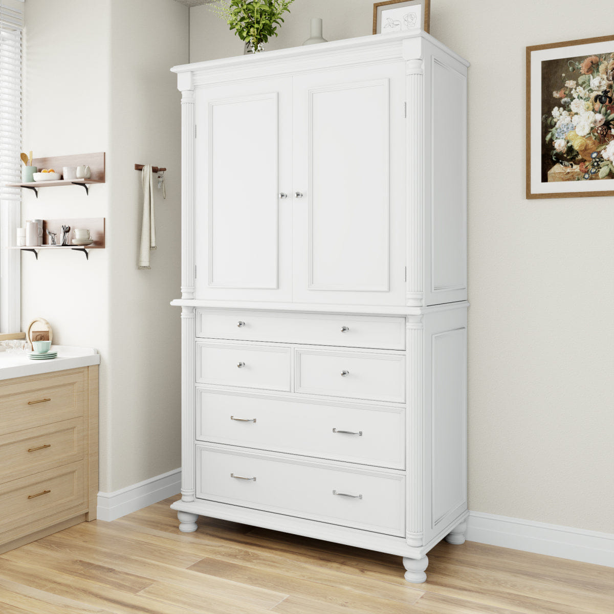 WHITE* Streamdale Freestanding Large Kitchen Pantry Tall Storage Cabinet with Drawers, White