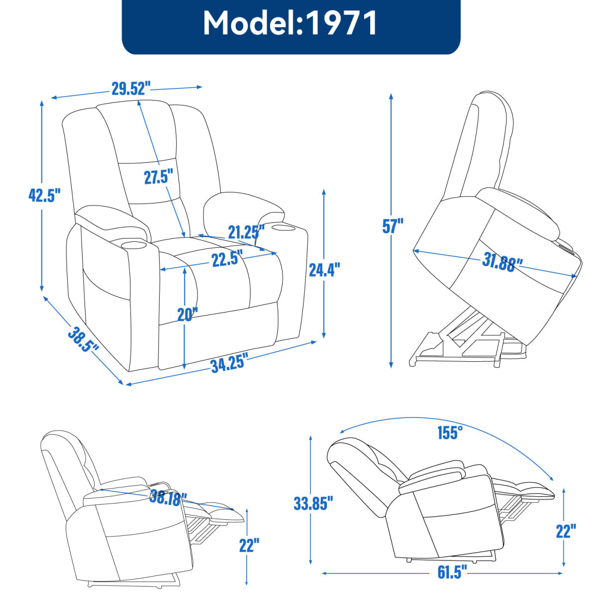 And Streamdale Power Lift Recliner Chair with Massage, Heat, USB Ports, and Cup Holders - Beige