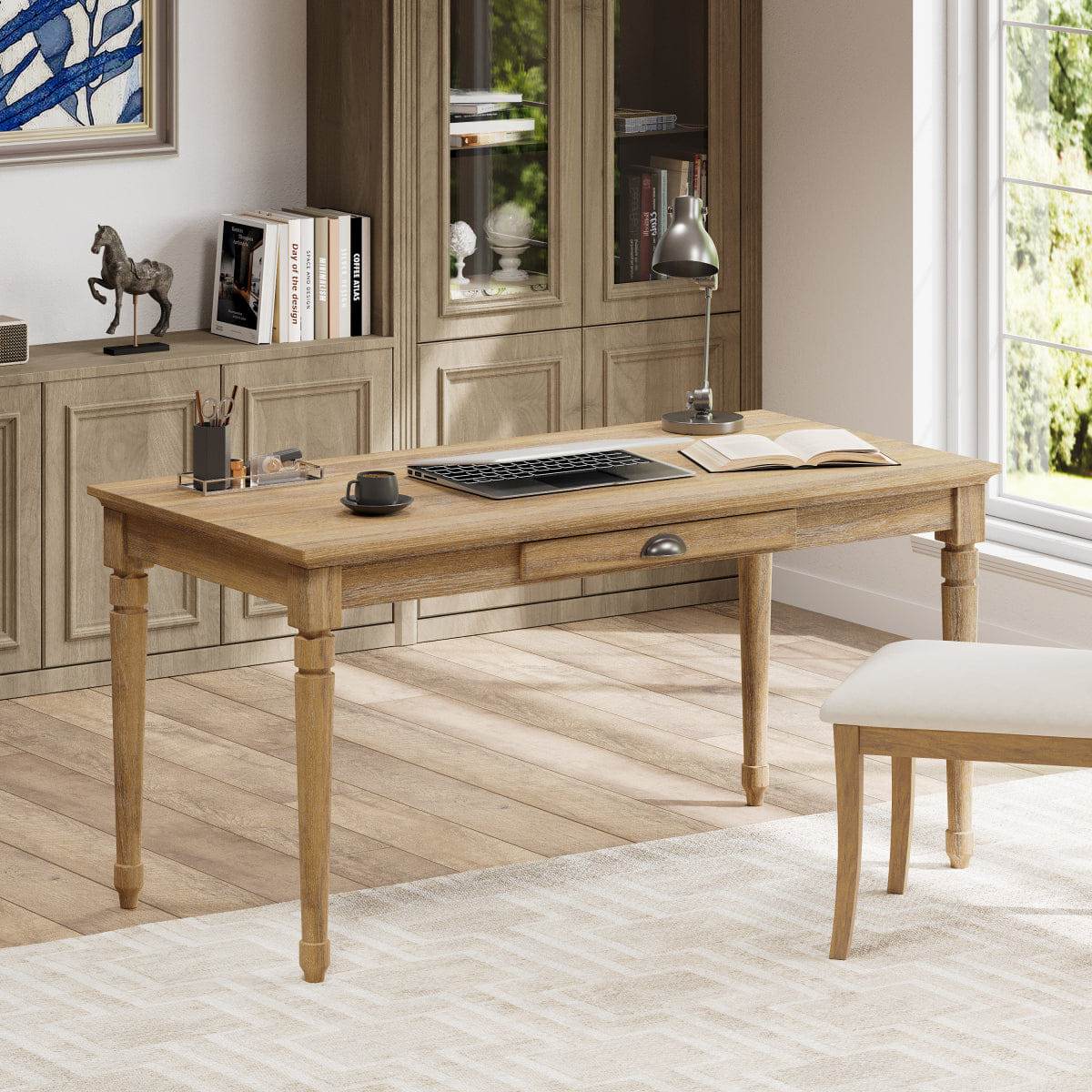 Drawer Streamdale 60" Rustic Farmhouse Writing Desk with Drawer, Seadrift