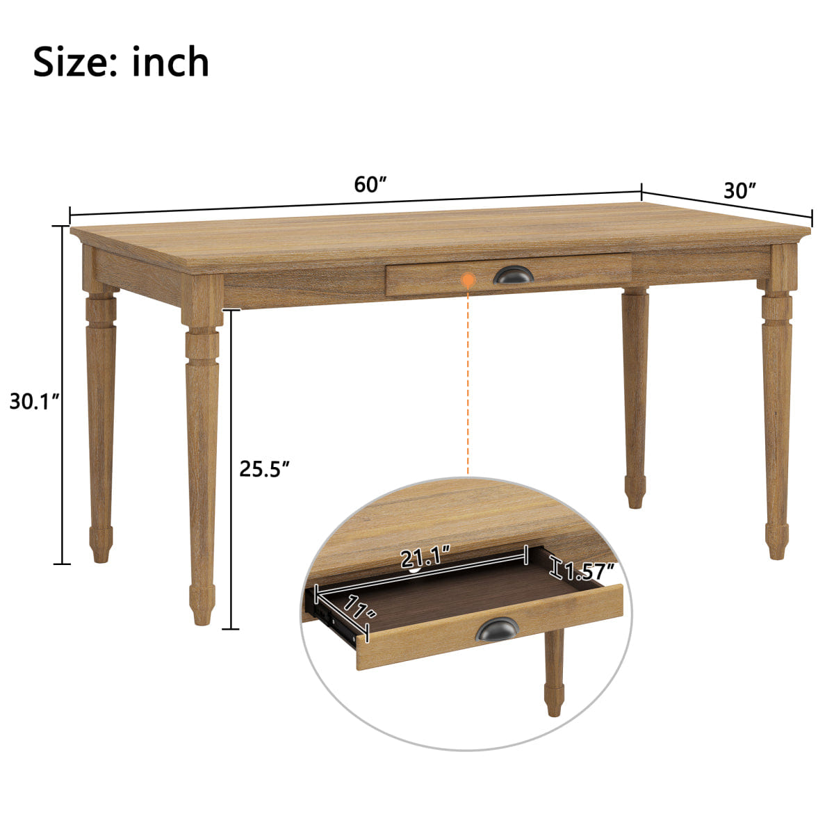 Drawer Streamdale 60" Rustic Farmhouse Writing Desk with Drawer, Seadrift