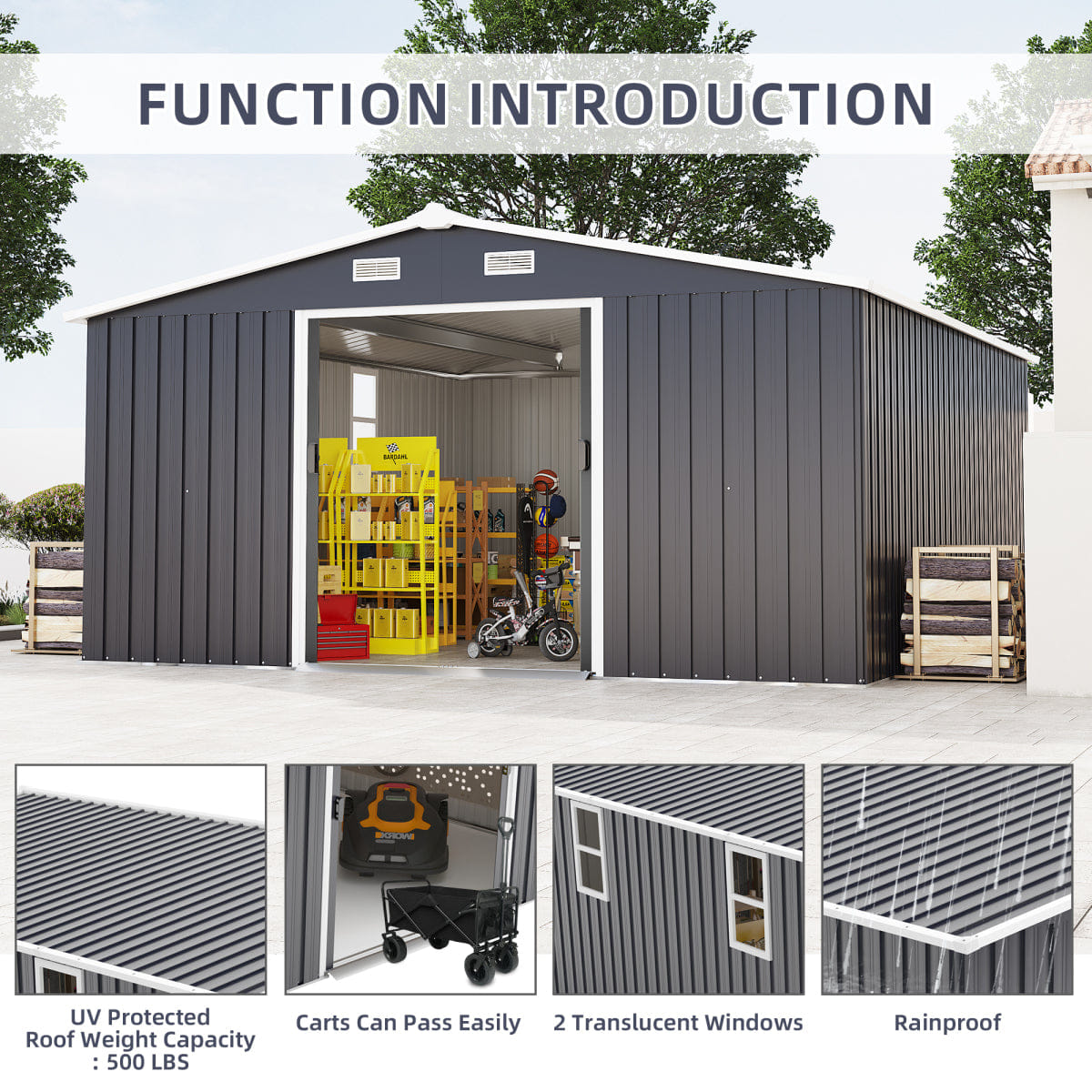 TWO Streamdale 10x12ft Steel Storage Shed with Windows (Two Colors Available)