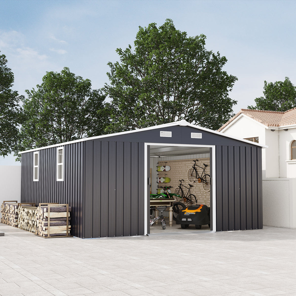 TWO Streamdale 10x12ft Steel Storage Shed with Windows (Two Colors Available)