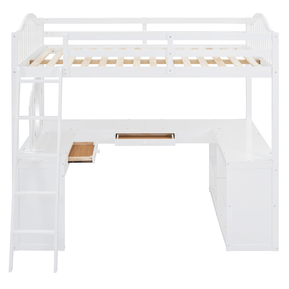 WHITE* Streamdale Wooden Loft Bed with Desk, Storage & Tri - fold Mirror, White