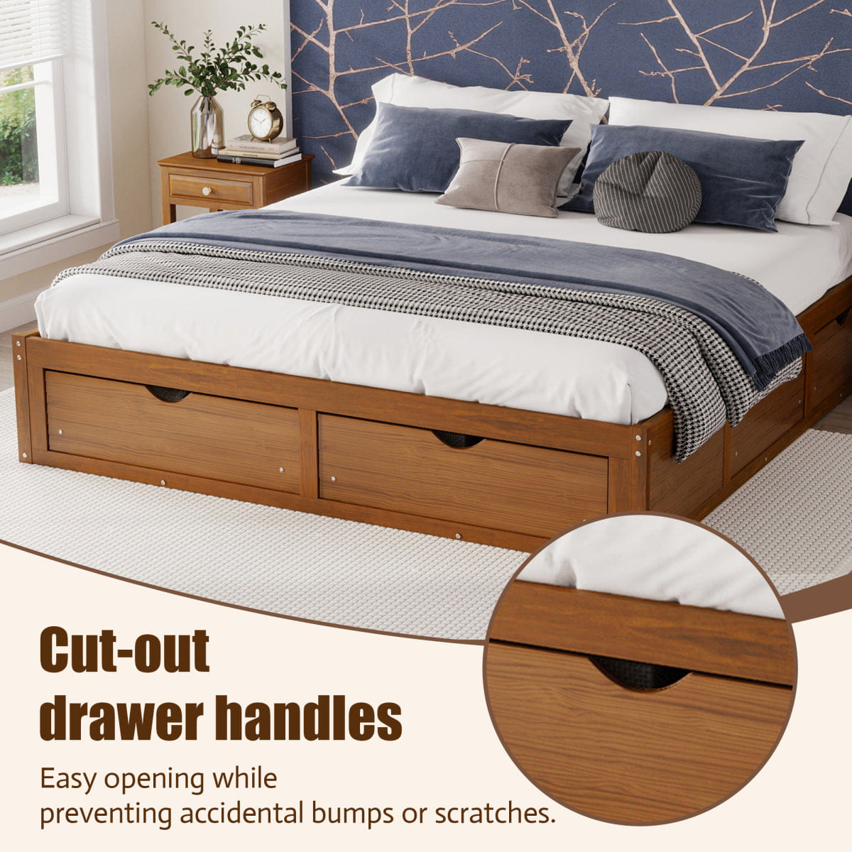 WOOD Streamdale King Size Platform Bed with 6 Storage Drawers,Pine Wood Storage Bed,Walnut