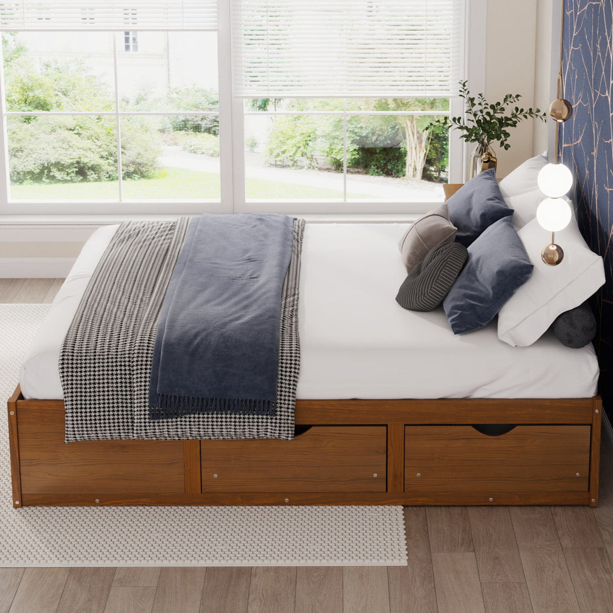 WOOD Streamdale King Size Platform Bed with 6 Storage Drawers,Pine Wood Storage Bed,Walnut