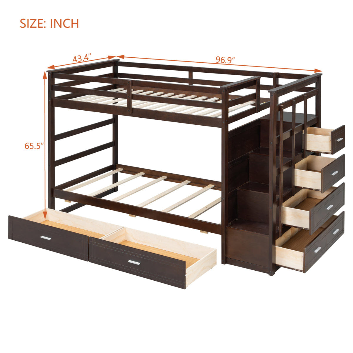 And Streamdale Twin Over Twin Bunk Bed with 2 Drawers and Staircase, Espresso