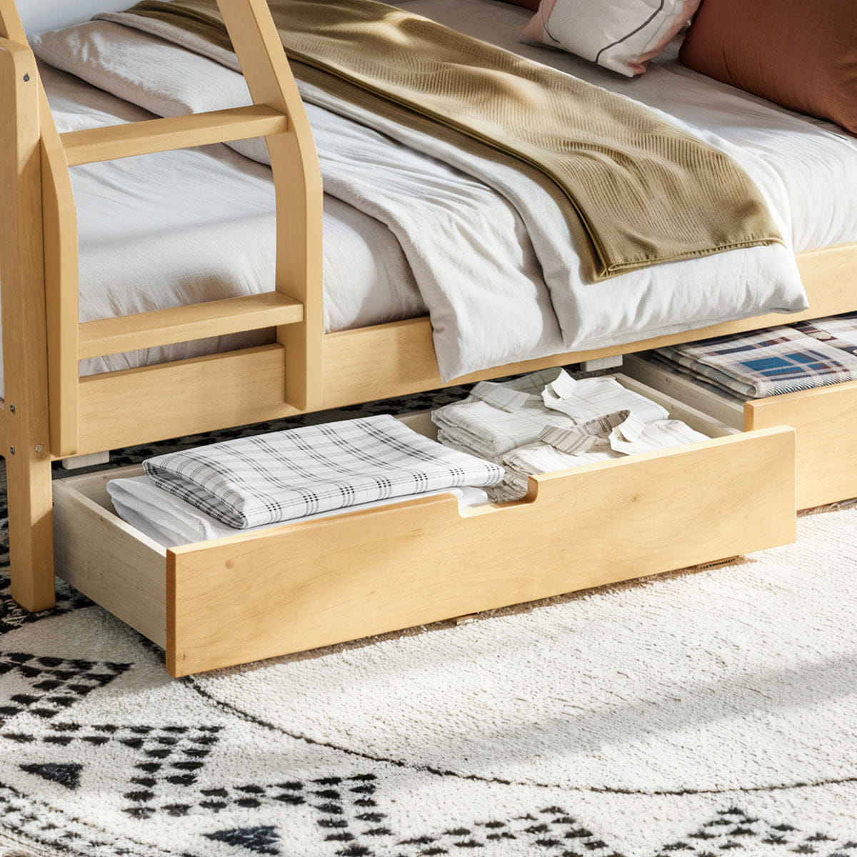 WHITE* Streamdale Twin XL/Queen Wood Bunk Bed with Storage & Convertible Design, White/Natural