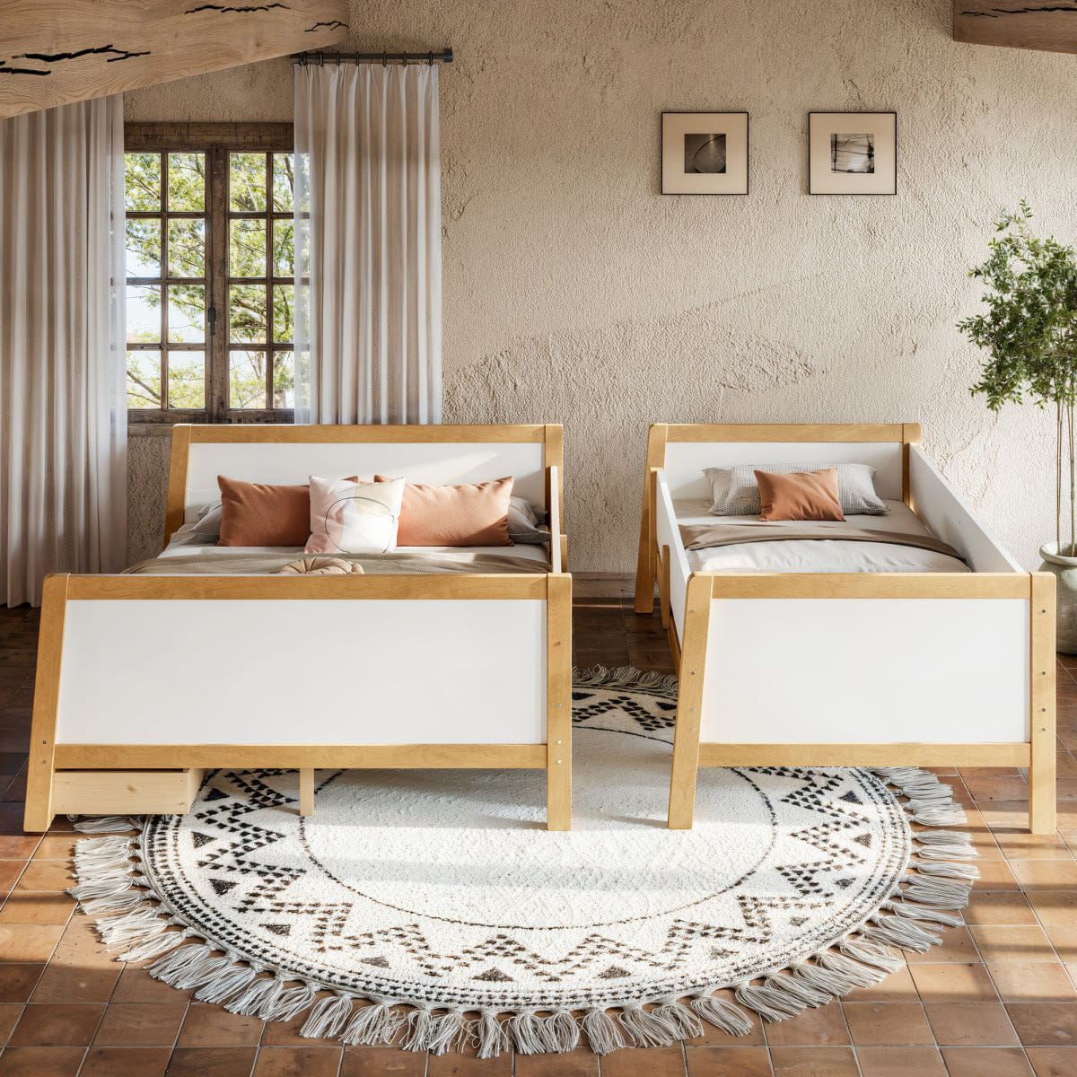 WHITE* Streamdale Twin XL/Queen Wood Bunk Bed with Storage & Convertible Design, White/Natural
