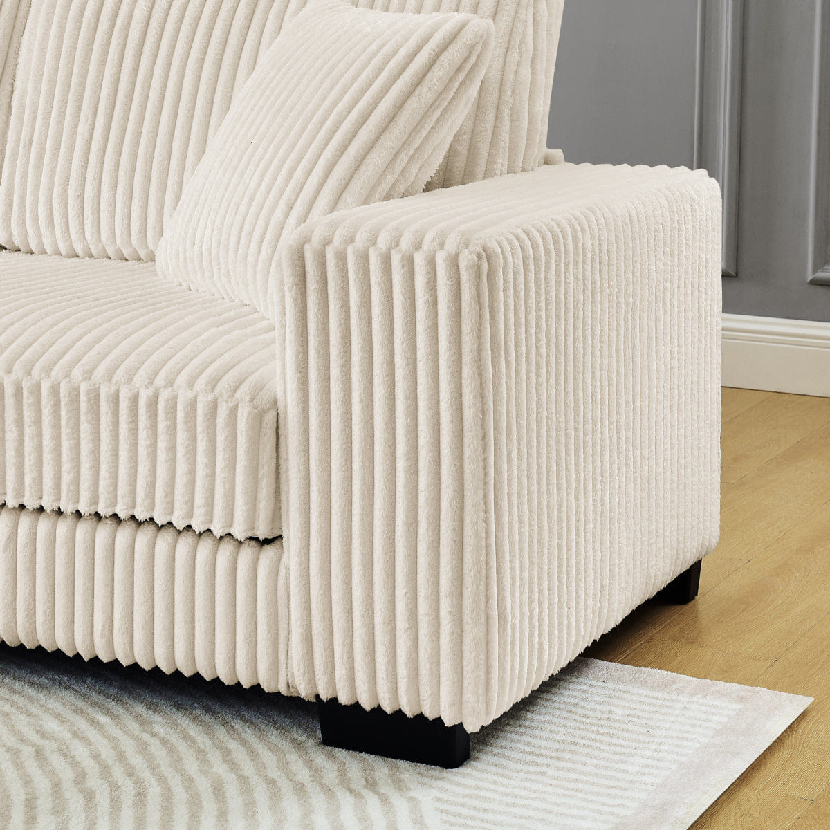 Corduroy Streamdale Corduroy Tufted L - Shaped Sleeper Sectional Sofa with Moveable Footstool - Beige