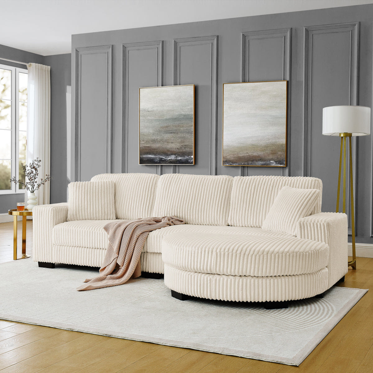 Corduroy Streamdale Corduroy Tufted L - Shaped Sleeper Sectional Sofa with Moveable Footstool - Beige