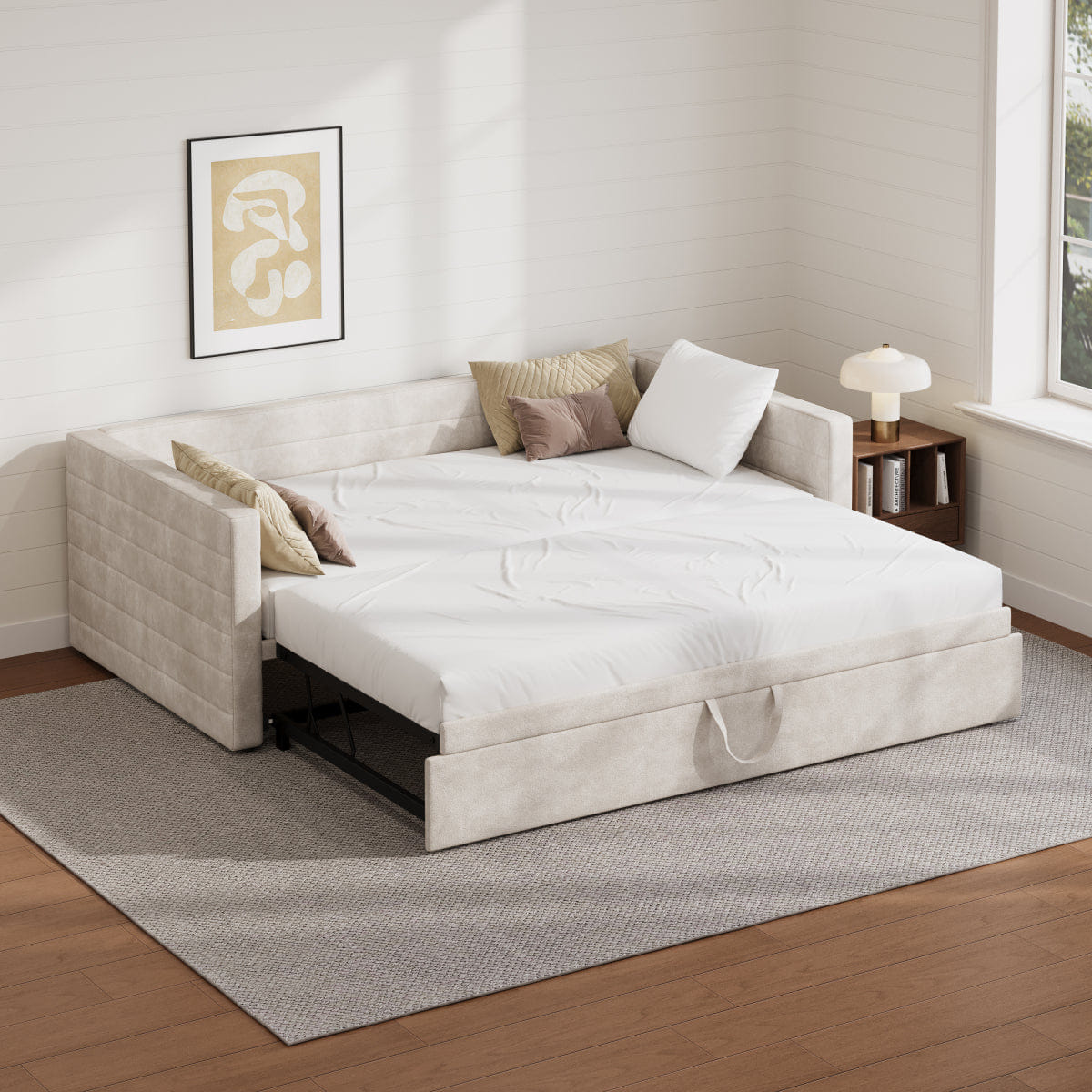 Space Streamdale Twin Upholstered Daybed with Pop - Up Trundle, Space - Saving Twin to King, Beige