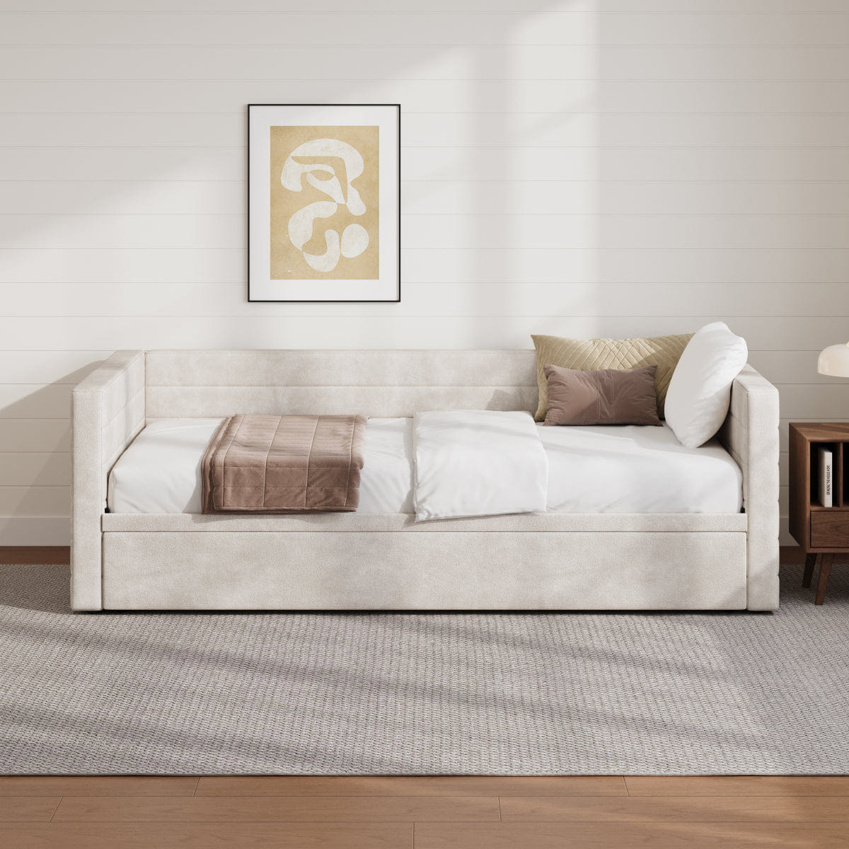 Space Streamdale Twin Upholstered Daybed with Pop - Up Trundle, Space - Saving Twin to King, Beige