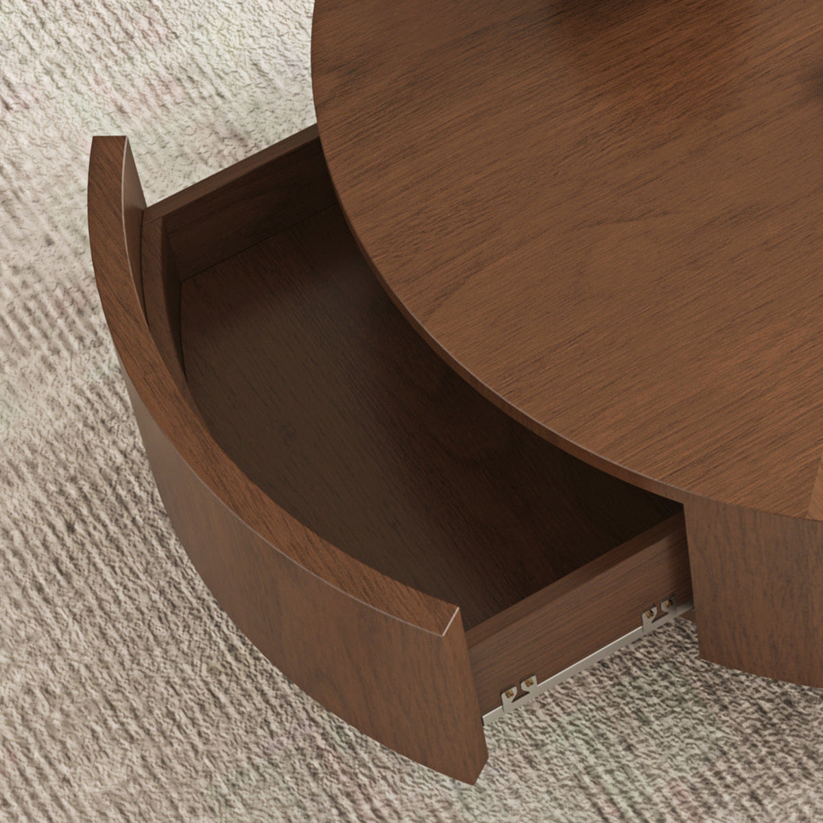 Hidden Streamdale Walnut Drum Coffee Table with Hidden Storage and Sphere Base, 35.43