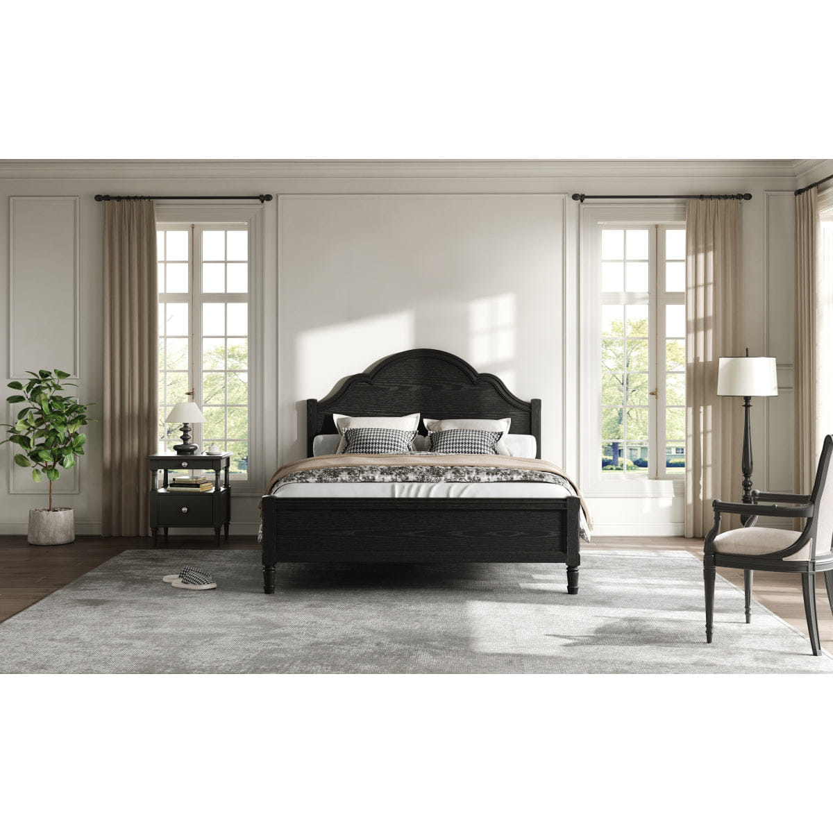 WOOD Streamdale Queen Size Wood Platform Bed with Headboard and Footboard, Black