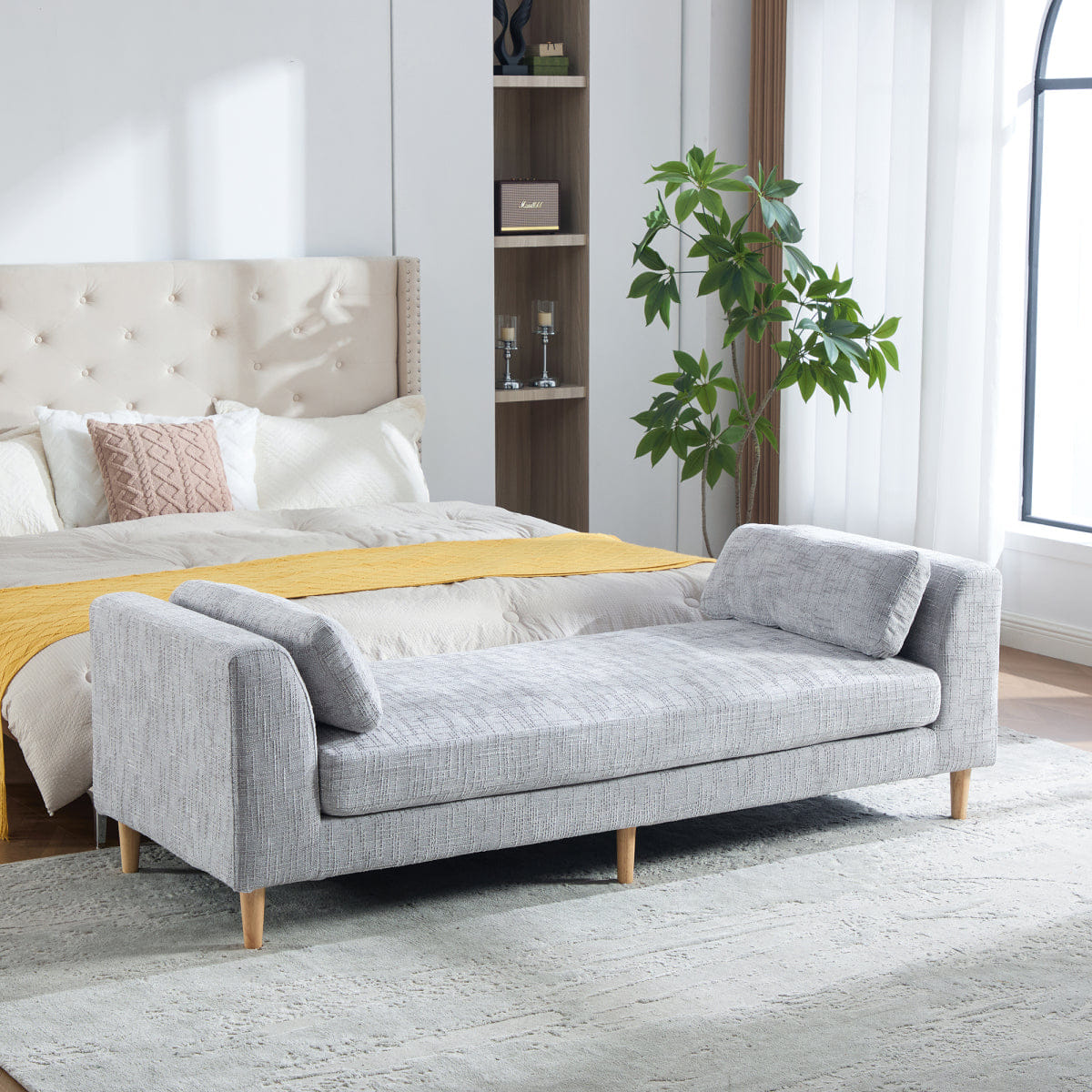 And Streamdale Modern Upholstered Chenille Daybed with Armrests and Bolster Pillows, Gray