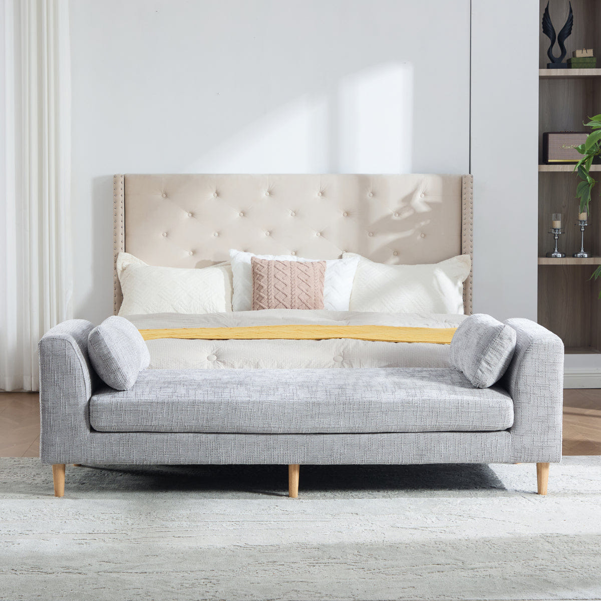 And Streamdale Modern Upholstered Chenille Daybed with Armrests and Bolster Pillows, Gray