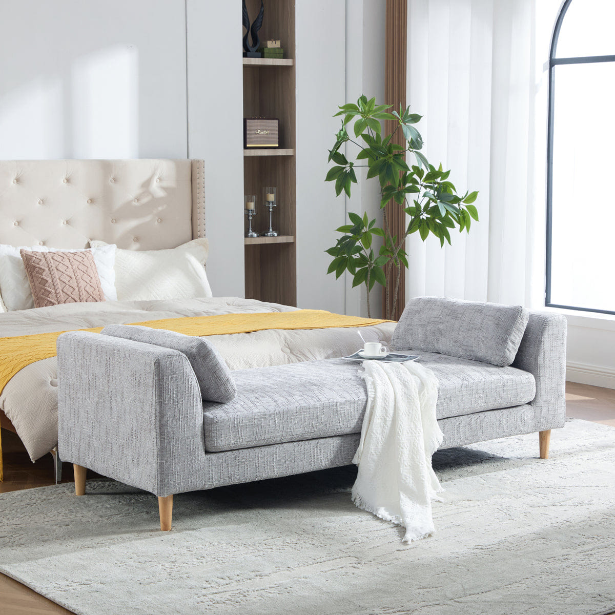 And Streamdale Modern Upholstered Chenille Daybed with Armrests and Bolster Pillows, Gray