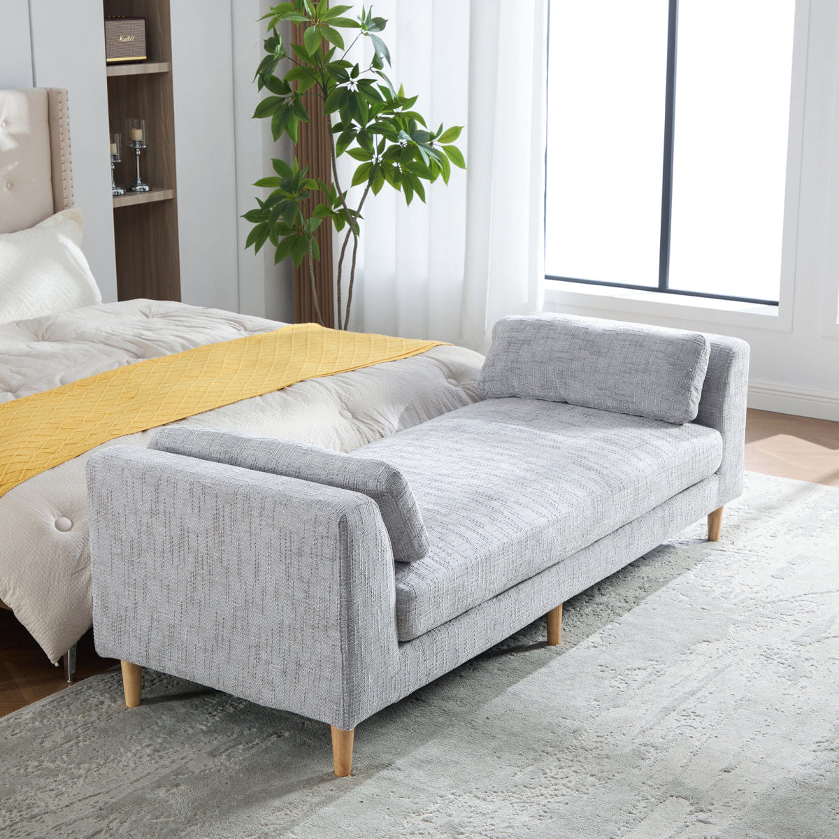 And Streamdale Modern Upholstered Chenille Daybed with Armrests and Bolster Pillows, Gray
