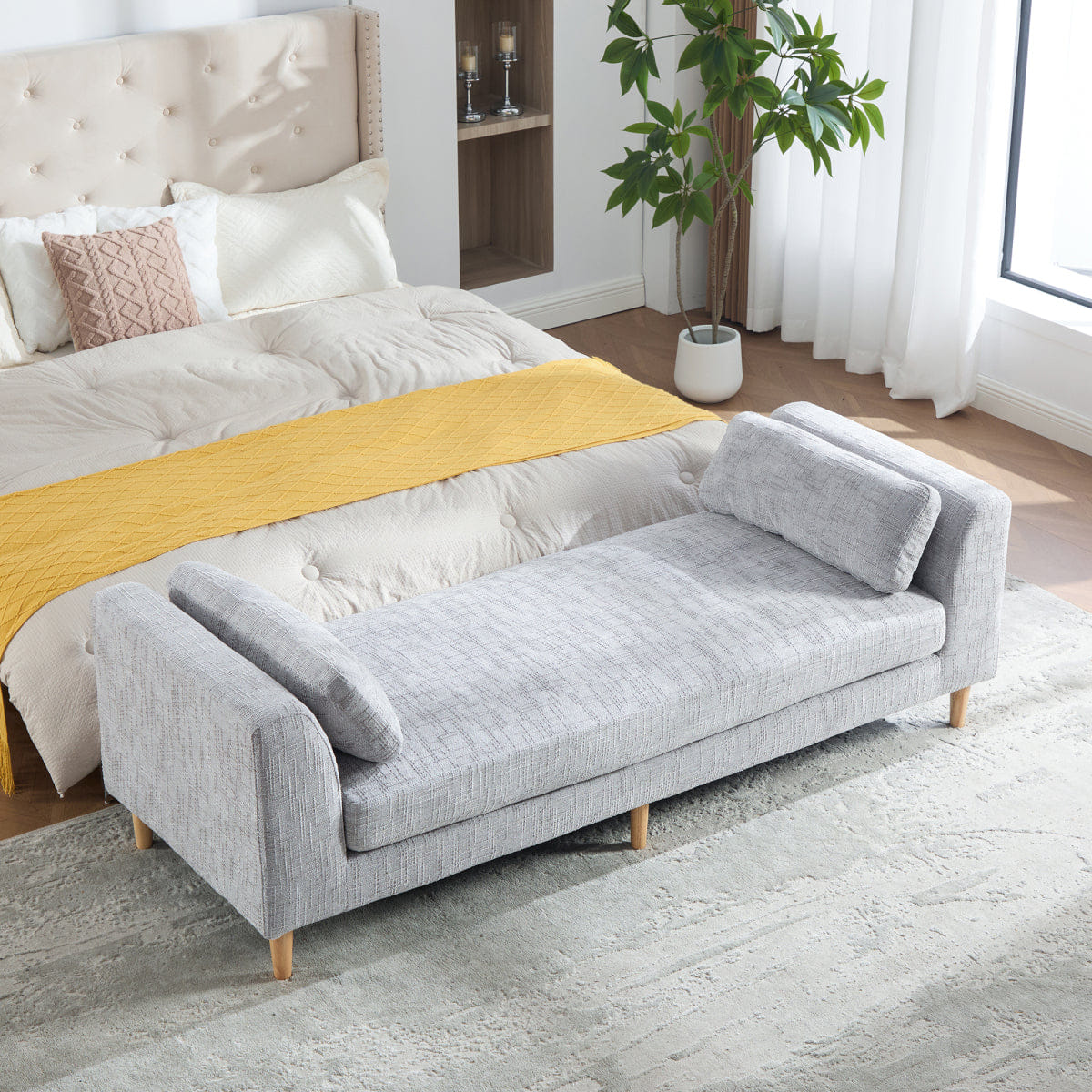And Streamdale Modern Upholstered Chenille Daybed with Armrests and Bolster Pillows, Gray