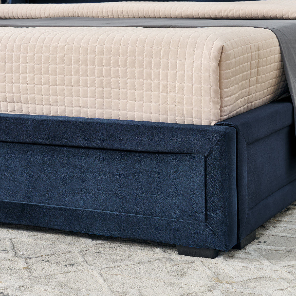 Velvet Streamdale King Size Velvet Storage Platform Bed with Bookcases & Drawer - Dark Blue