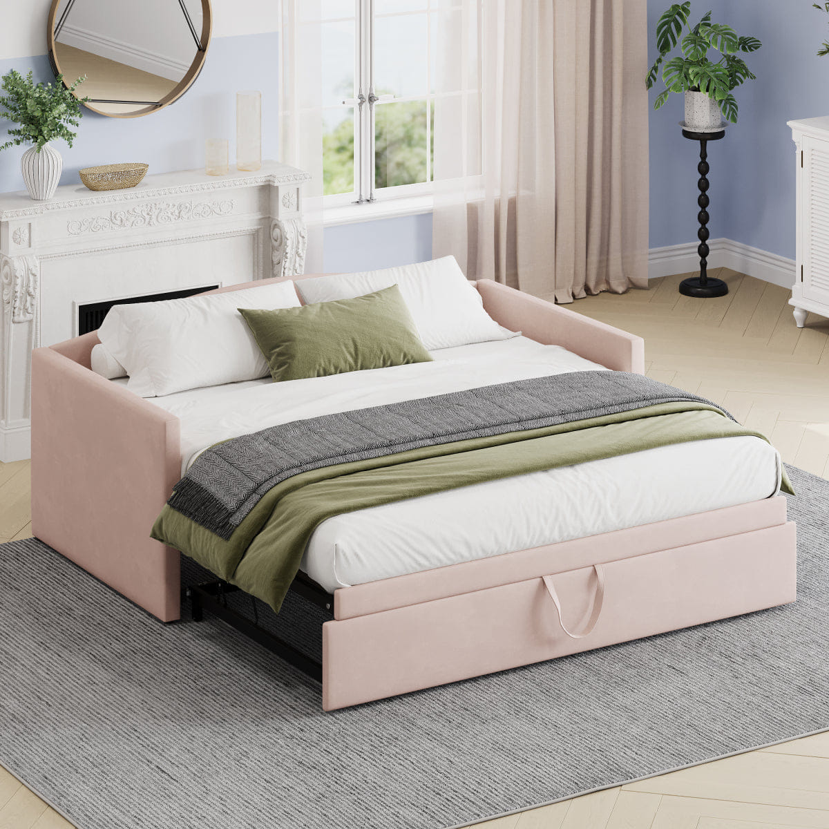 Velvet Streamdale Pink Velvet Twin Daybed with Pop - Up Trundle