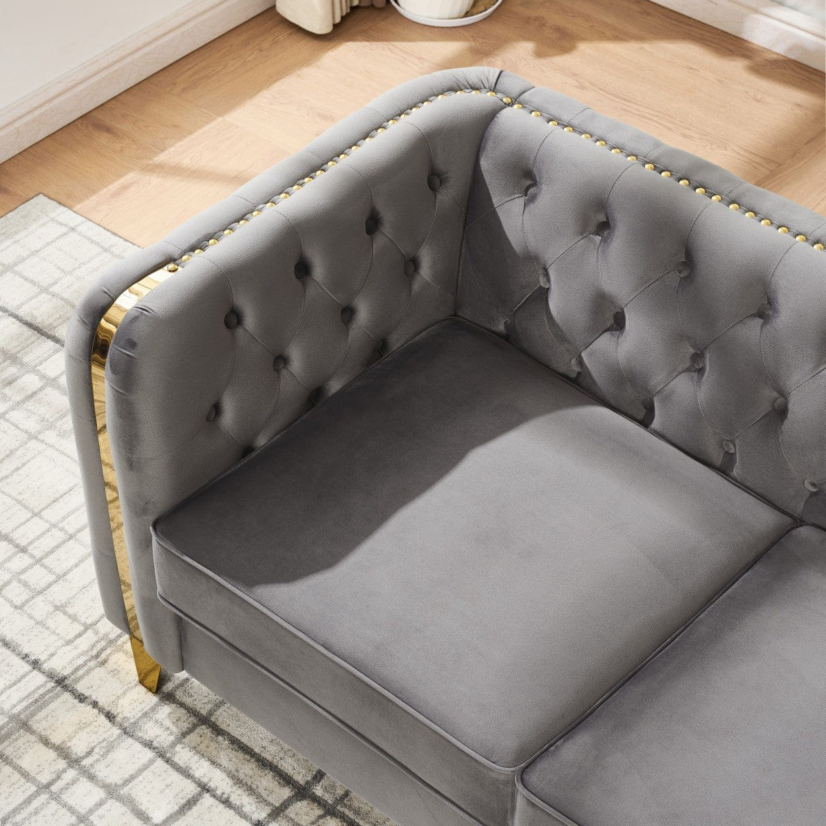 Chesterfield Streamdale 81" Velvet Chesterfield Sofa with Gold Legs, Grey