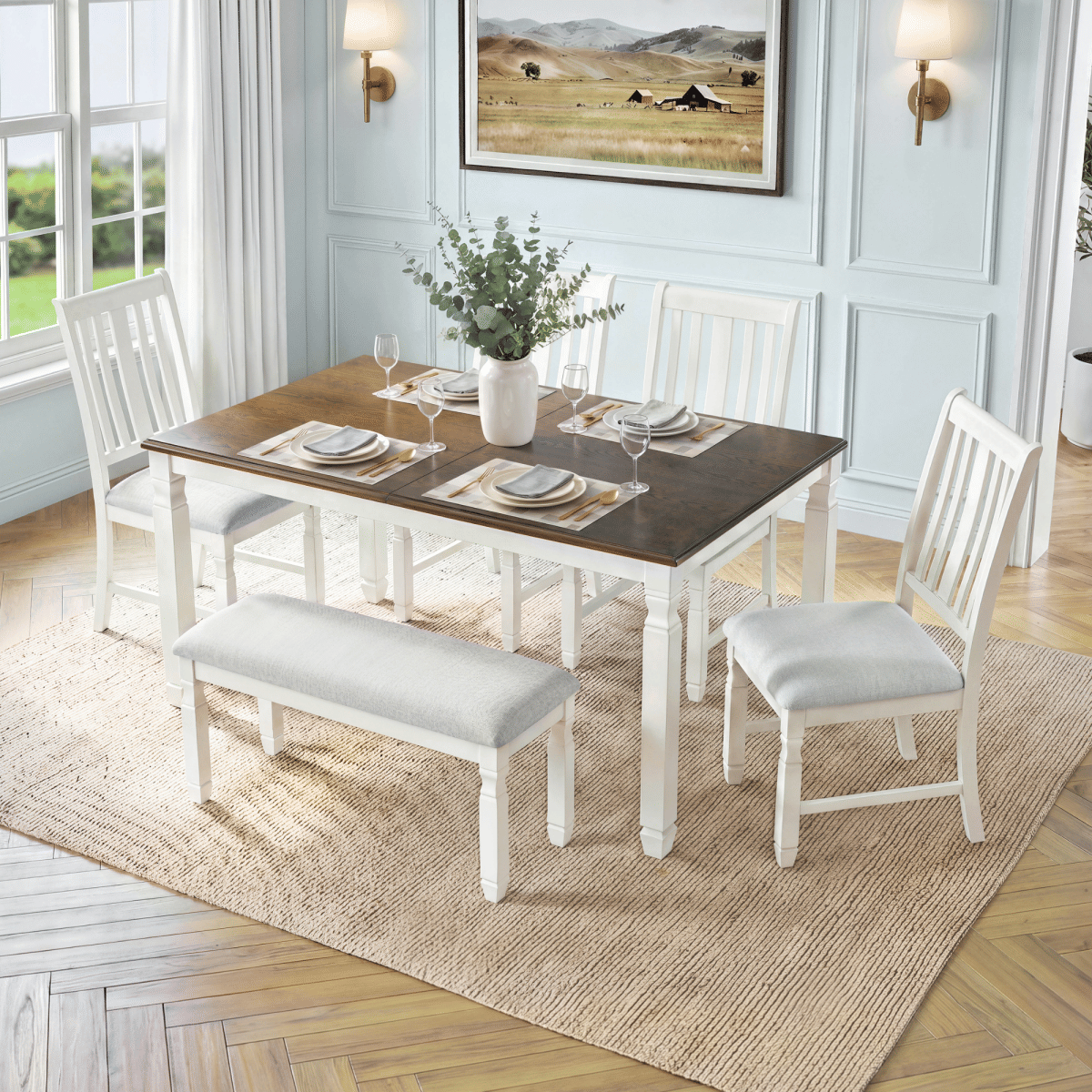 And Streamdale 6 - Piece Modern Farmhouse Extendable Dining Table Set with 4 Chairs and 1 Bench