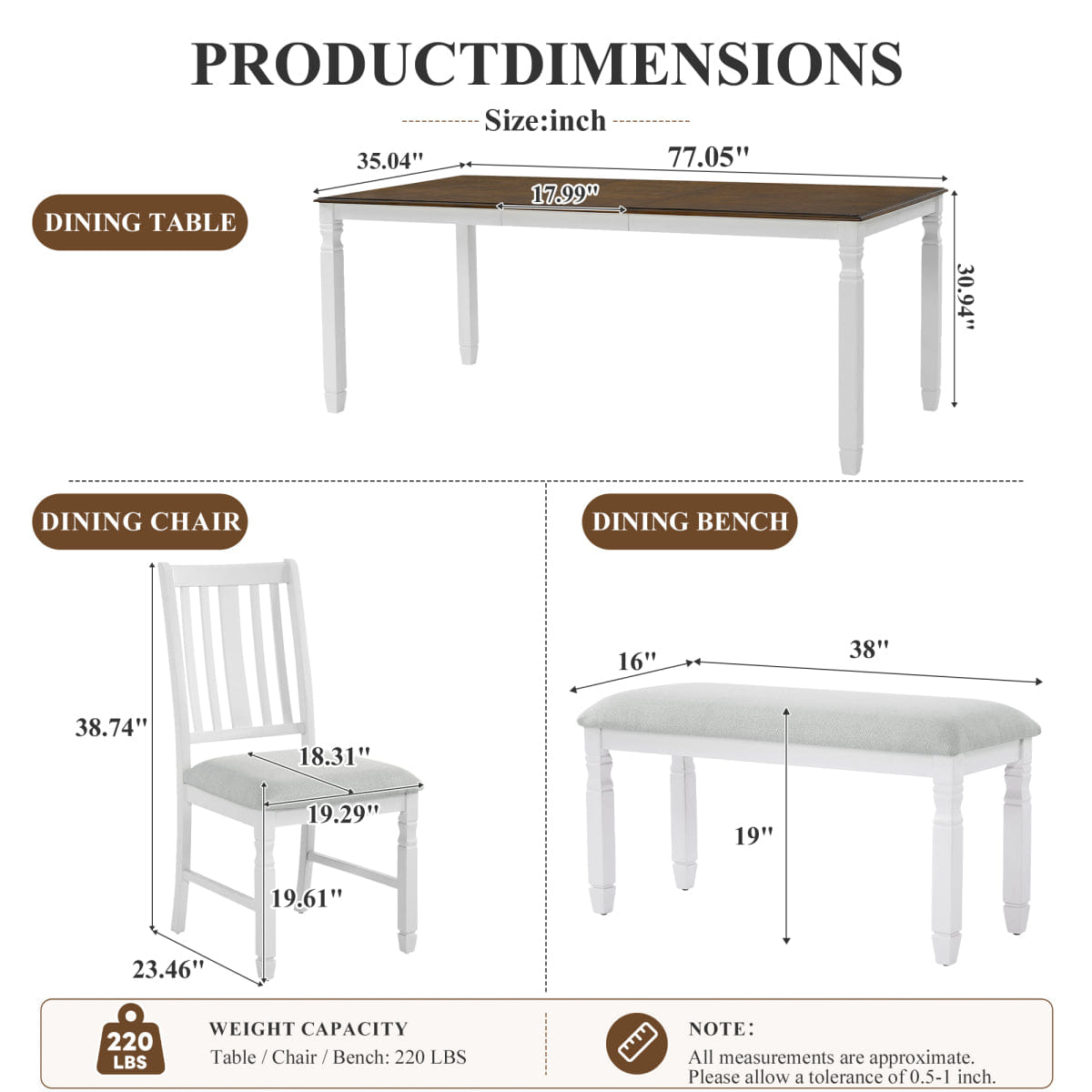 And Streamdale 6 - Piece Modern Farmhouse Extendable Dining Table Set with 4 Chairs and 1 Bench