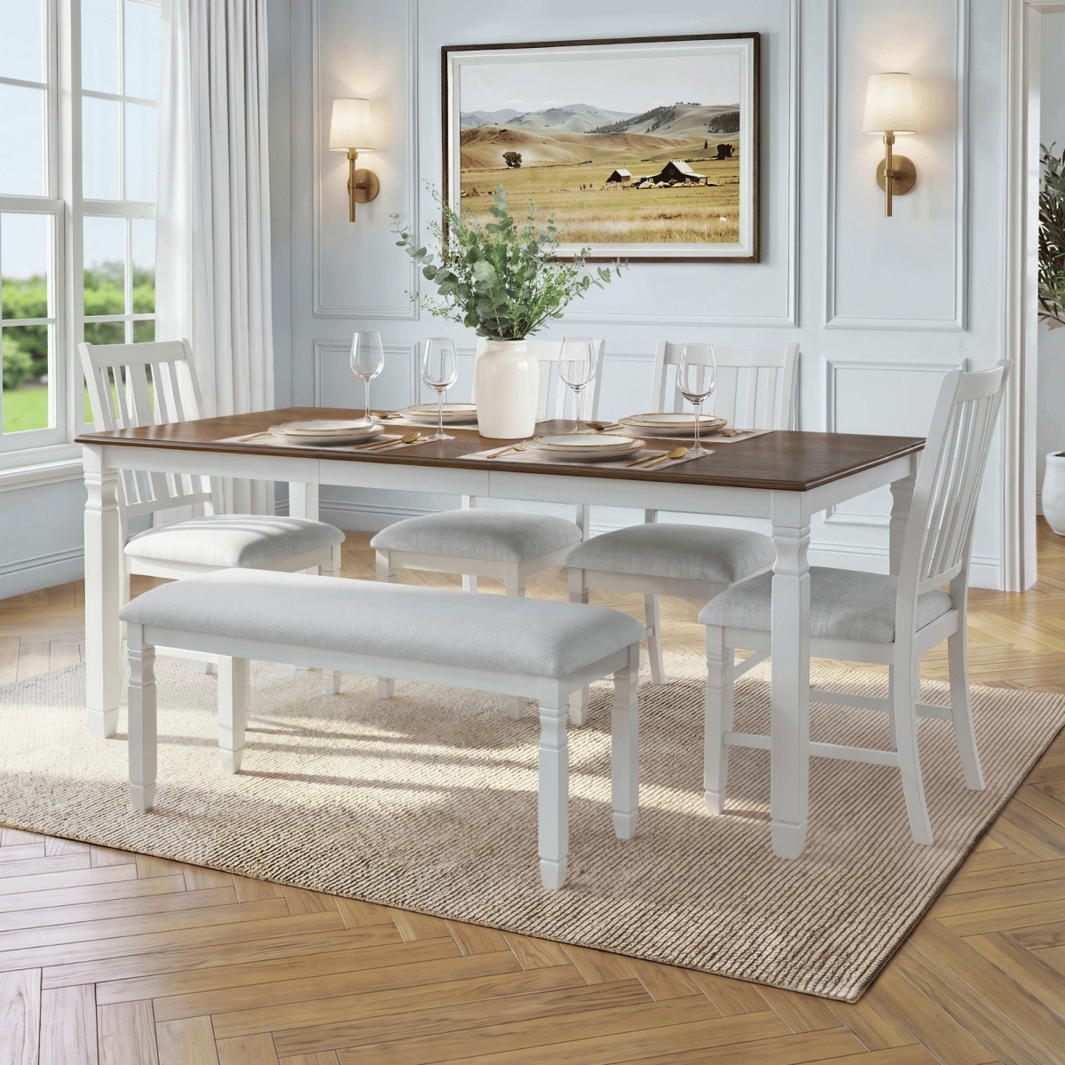 And Streamdale 6 - Piece Modern Farmhouse Extendable Dining Table Set with 4 Chairs and 1 Bench